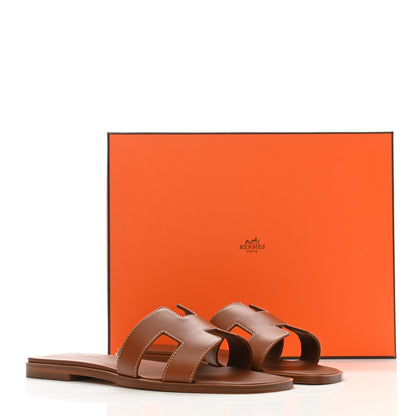 Hermes Box Calfskin Oran Sandals 38 Gold 11 of 11