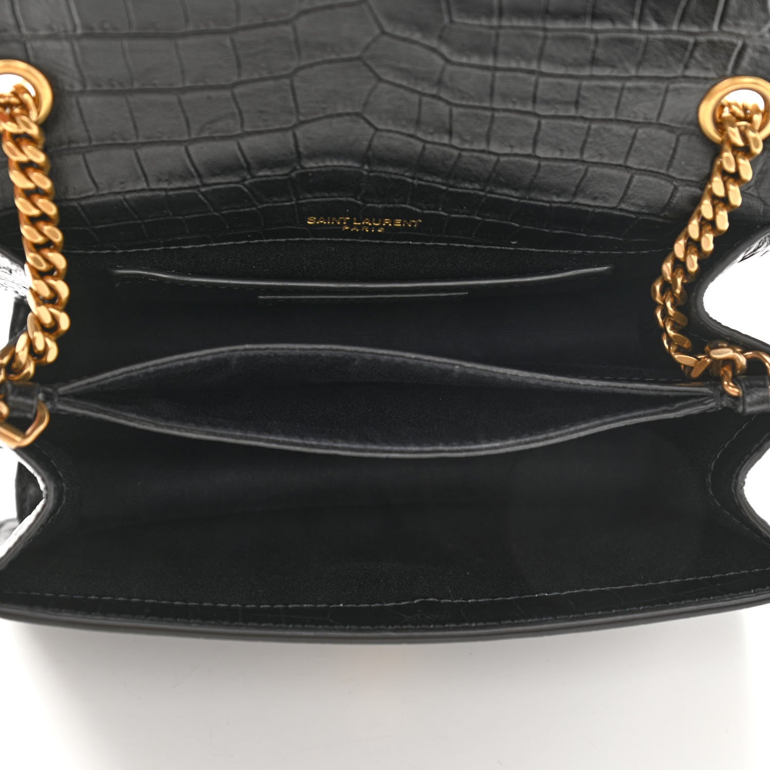 Saint Laurent Calfskin Crocodile Embossed Small Monogram Sunset Black 4 of 9
