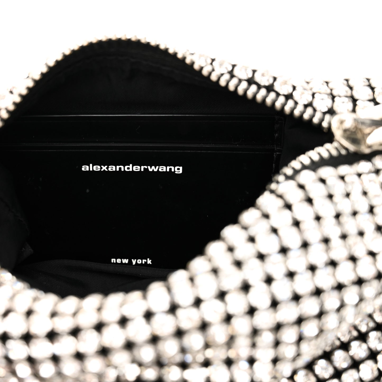 Mesh Crystal Rhinestone Mini Heiress Pouch Black Silver
