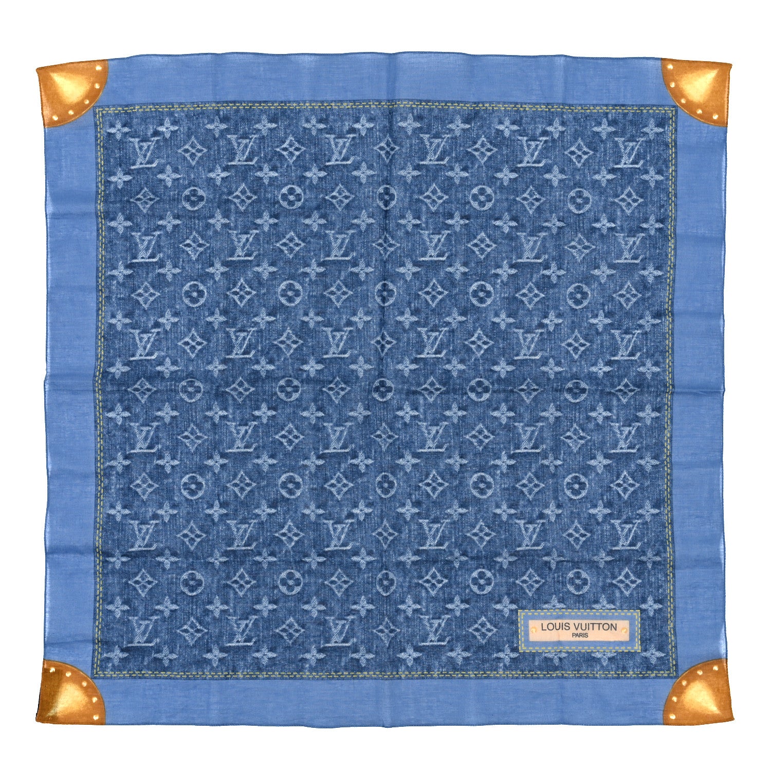 Louis Vuitton Cotton Monogram Denim Bandana Scarf Blue 1 of 3
