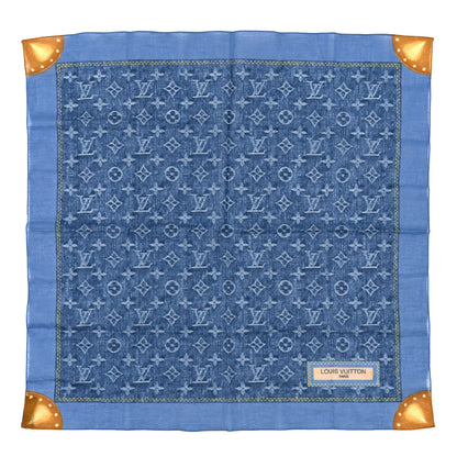 Louis Vuitton Cotton Monogram Denim Bandana Scarf Blue 1 of 3
