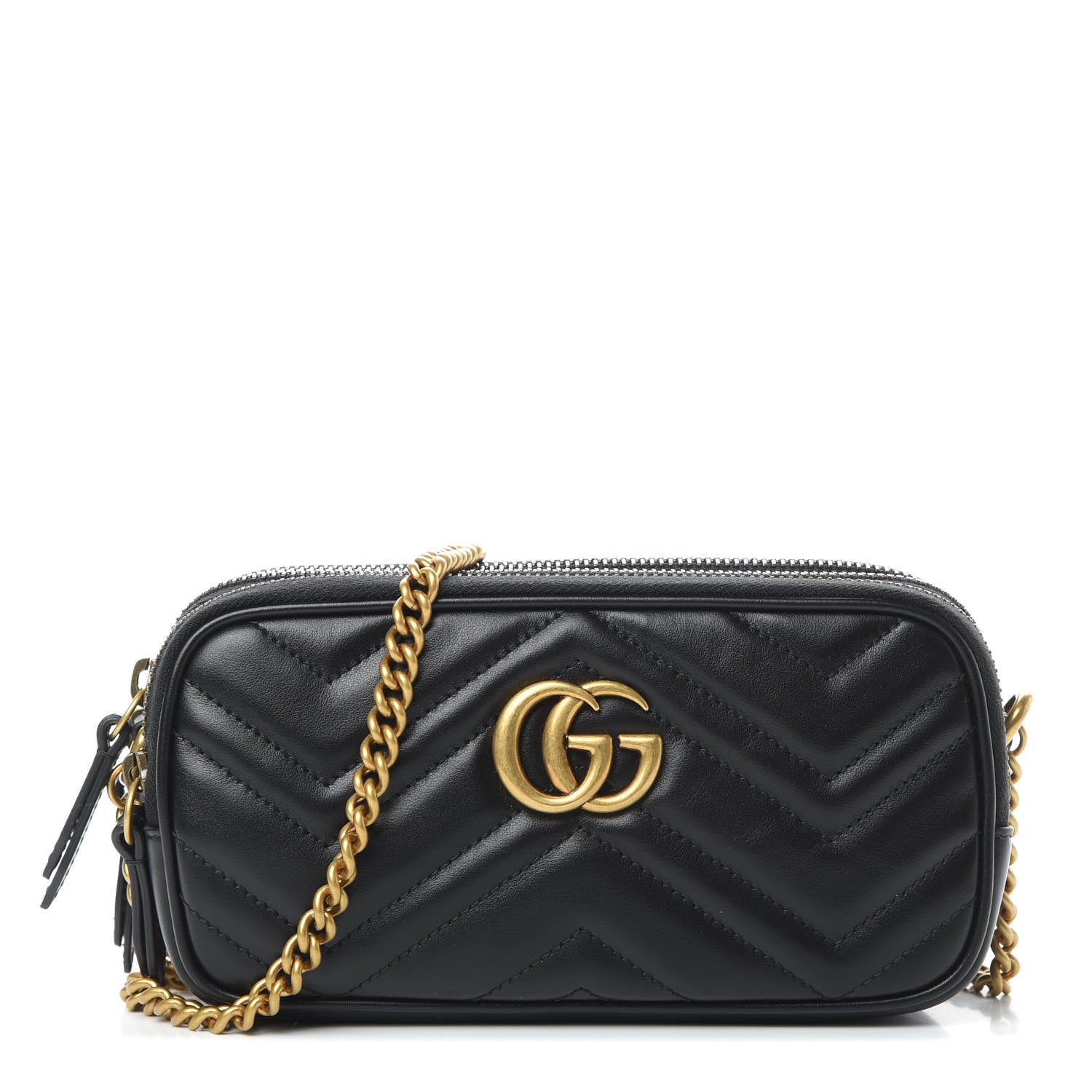 Gucci Calfskin Matelasse Mini GG Marmont Chain Crossbody Bag Black 1 of 14