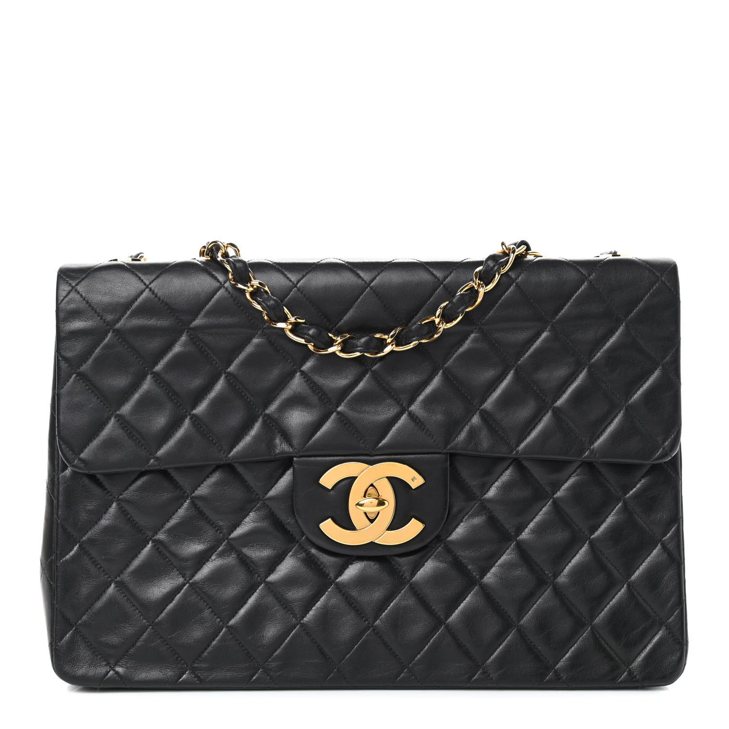 Lambskin Quilted XL Jumbo Single Flap Black