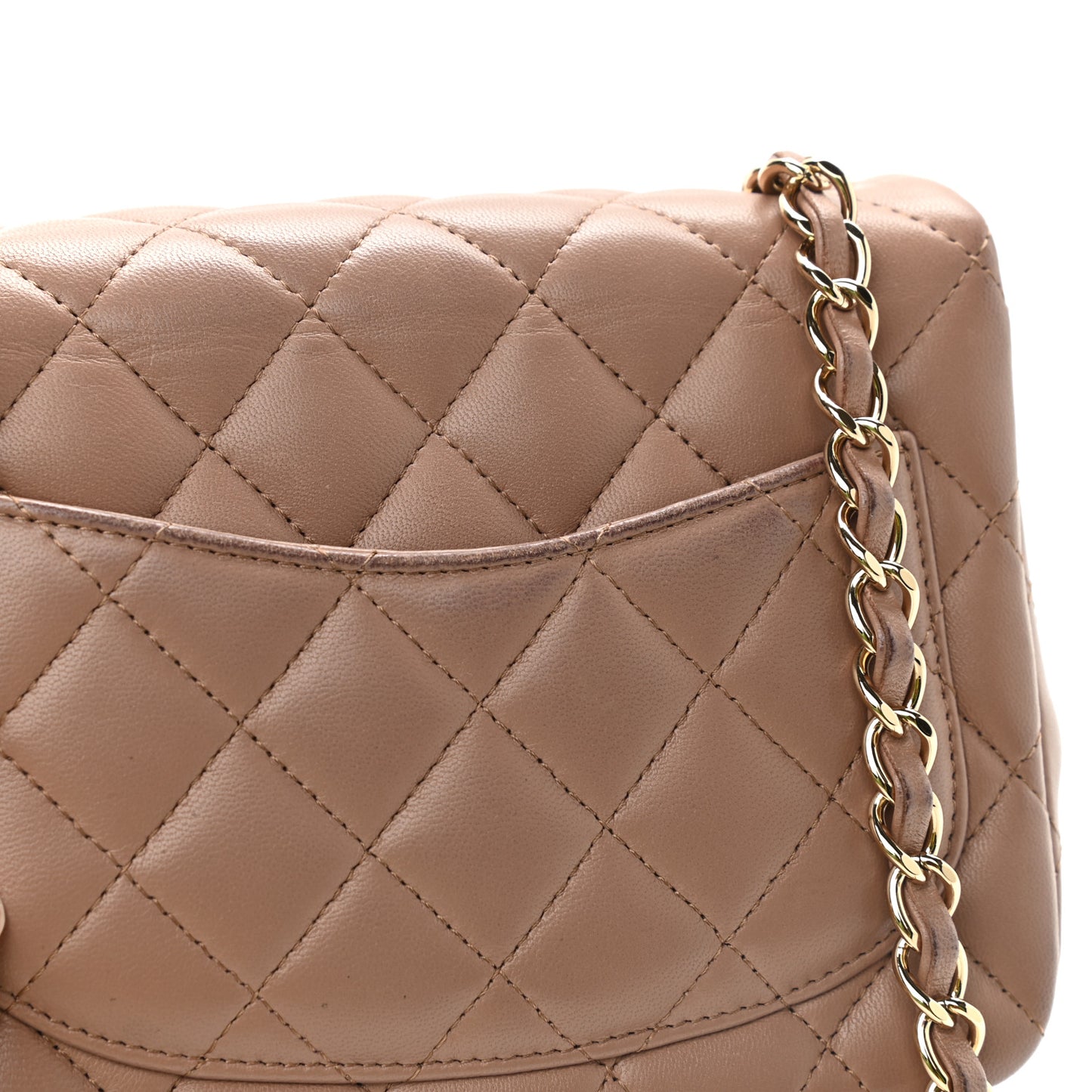Lambskin Quilted Mini Square Flap Beige