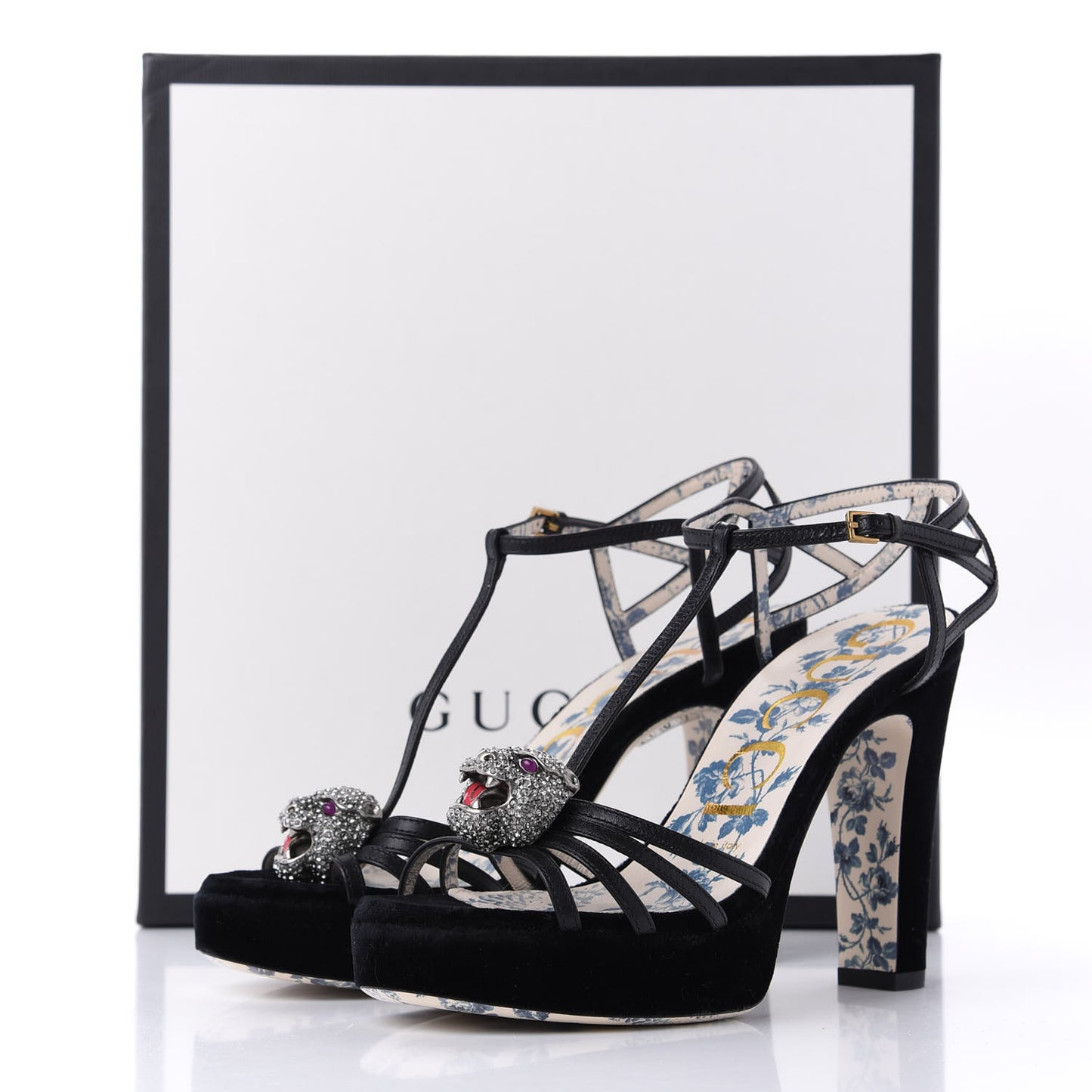 Velvet Malaga Kid Elias T-Strap Platform High Heel Sandals 36.5 Black