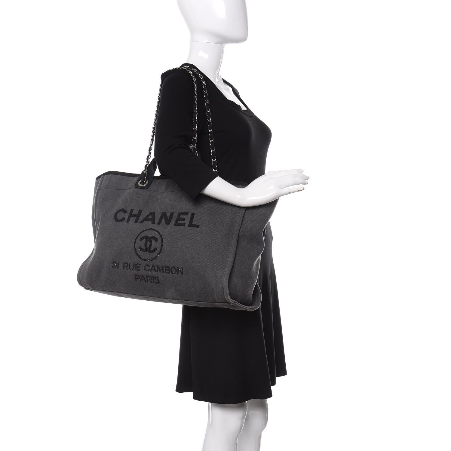 Chanel Canvas Sequin Large Deauville Tote Charcoal 2 of 10