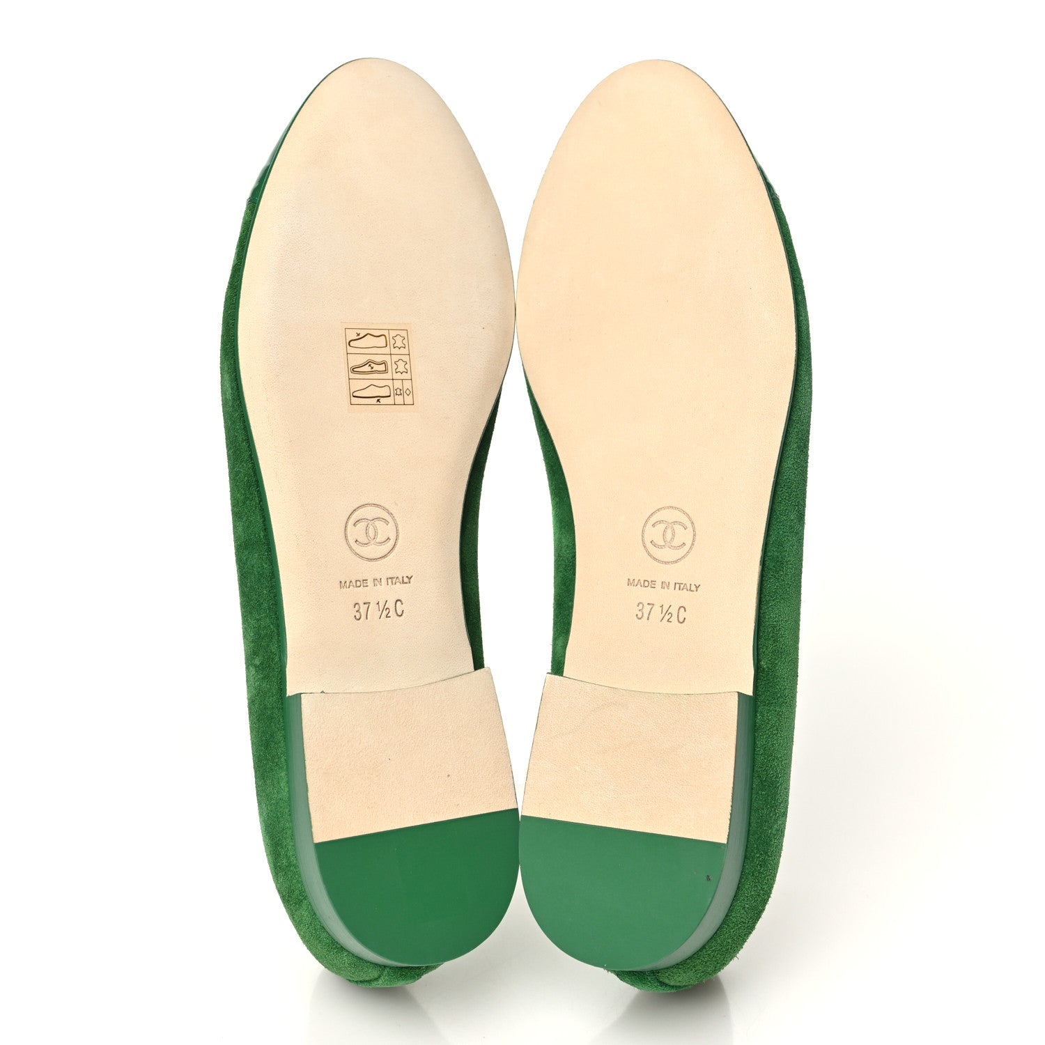CHANEL フラットシューズ 39C オリーブグリーン Chanel Suede Patent Cap Toe CC Ballerina Flats 37.5 Green 1941217