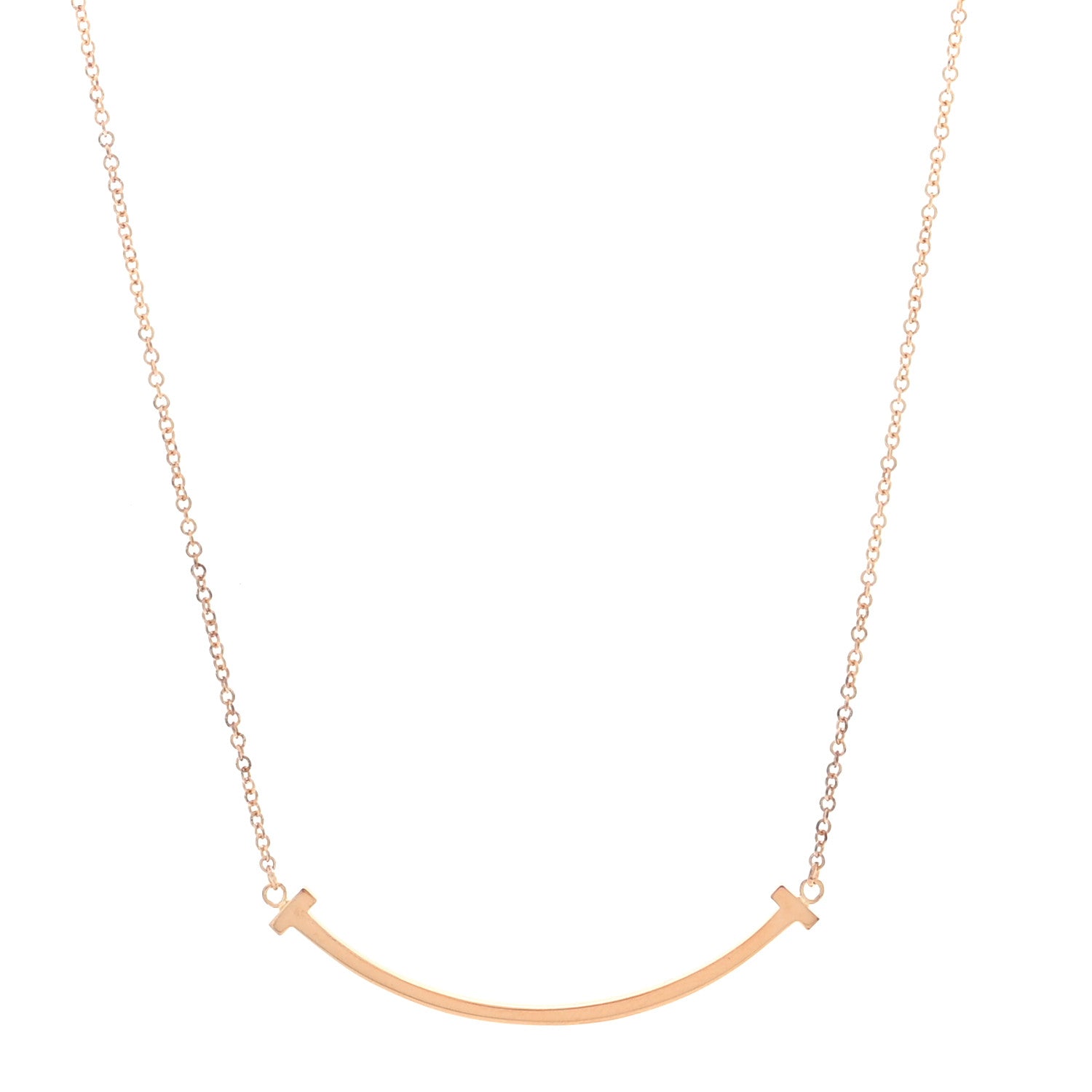 Tiffany 18K Rose Gold Small T Smile Pendant Necklace 1 of 5