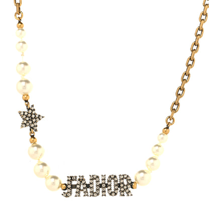 Christian Dior Metal Pearl Crystal J'Adior Choker Necklace Antique Gold 1 of 4