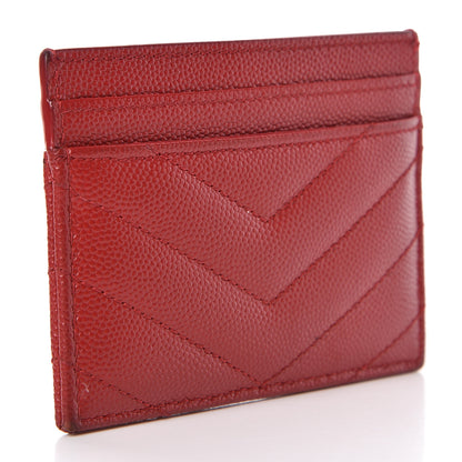 Saint Laurent Grain De Poudre Matelasse Chevron Credit Card Case New Red 3 of 15