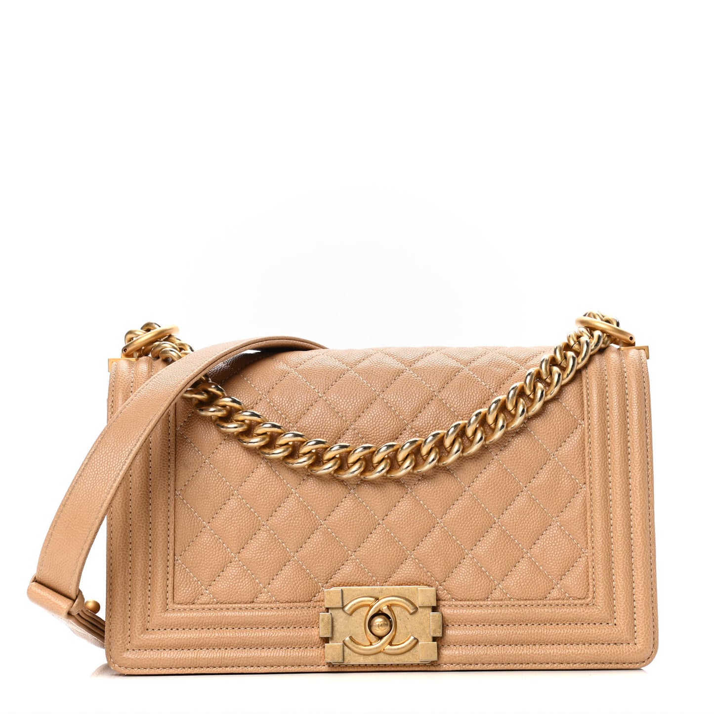 Caviar Quilted Medium Boy Flap Beige