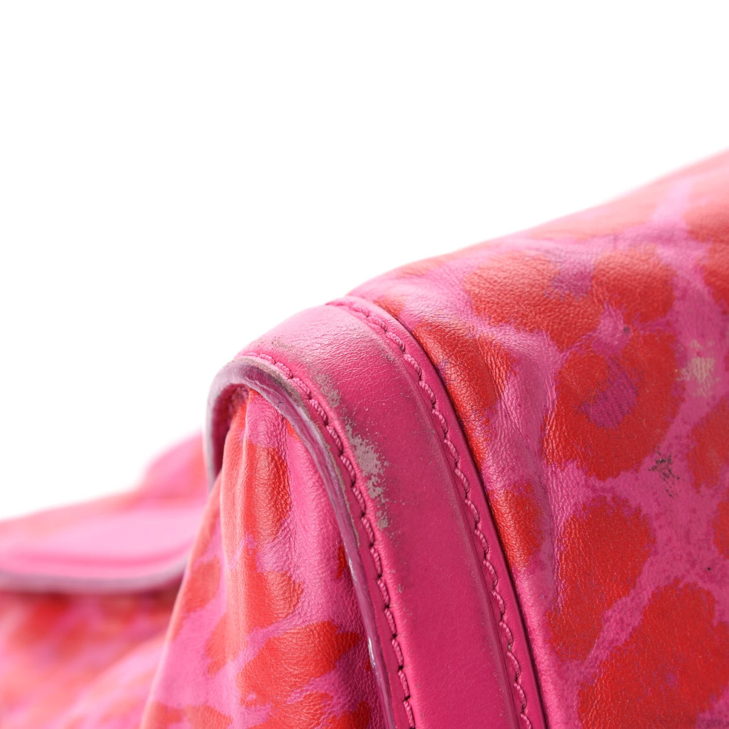 Calfskin Leopard Print Small Skull Padlock Zip Around Tote Pink