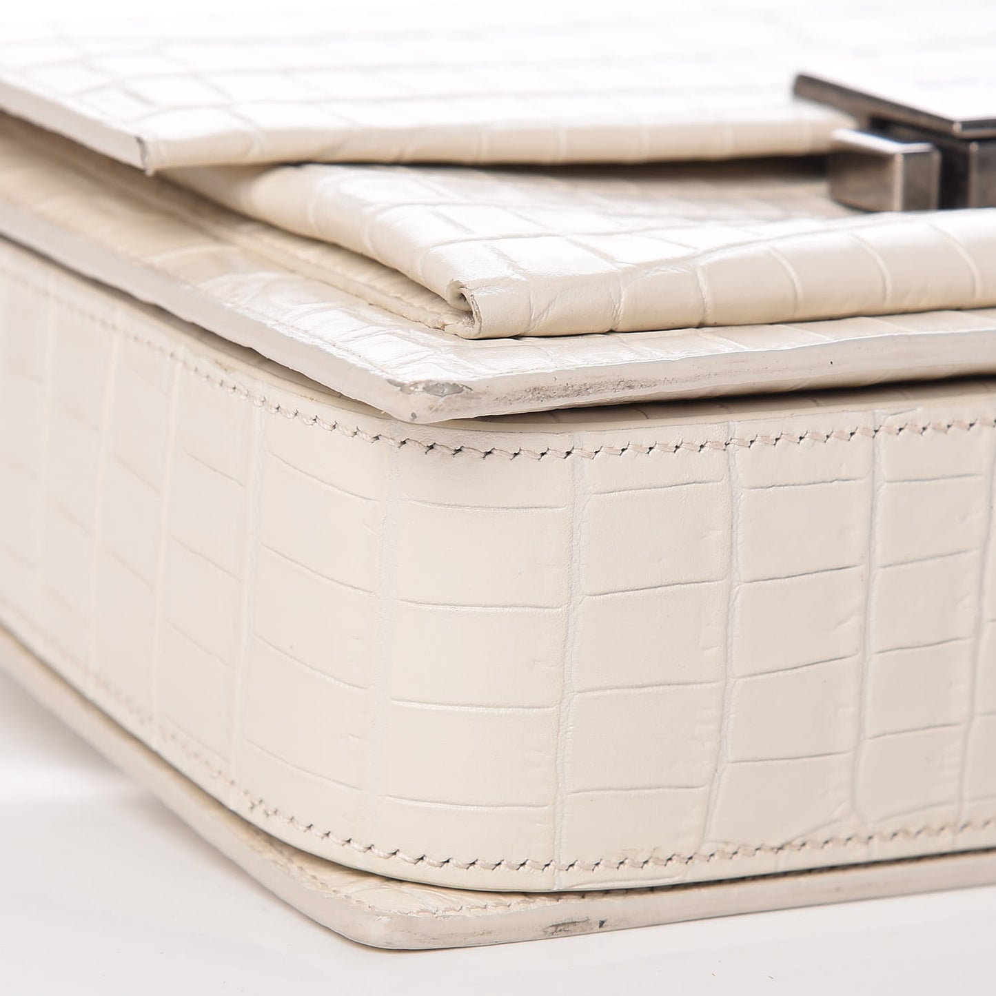 Calfskin Crocodile Embossed Medium Bellechasse Satchel Off White