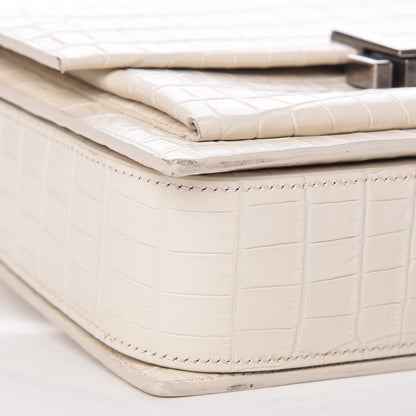 Saint Laurent Calfskin Crocodile Embossed Medium Bellechasse Satchel Off White 8 of 9