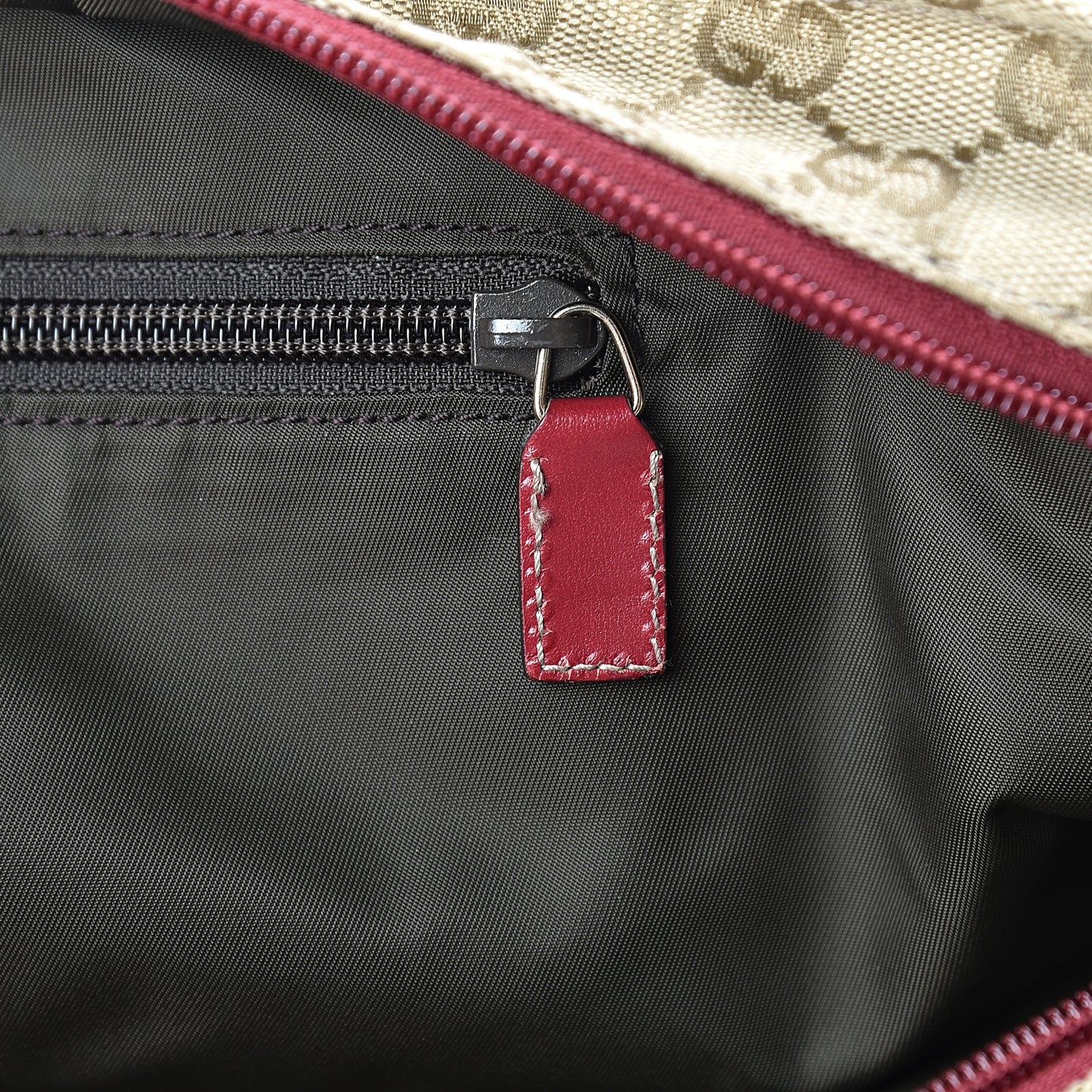 GG Monogram Large Web Handle Bucket Tote Red
