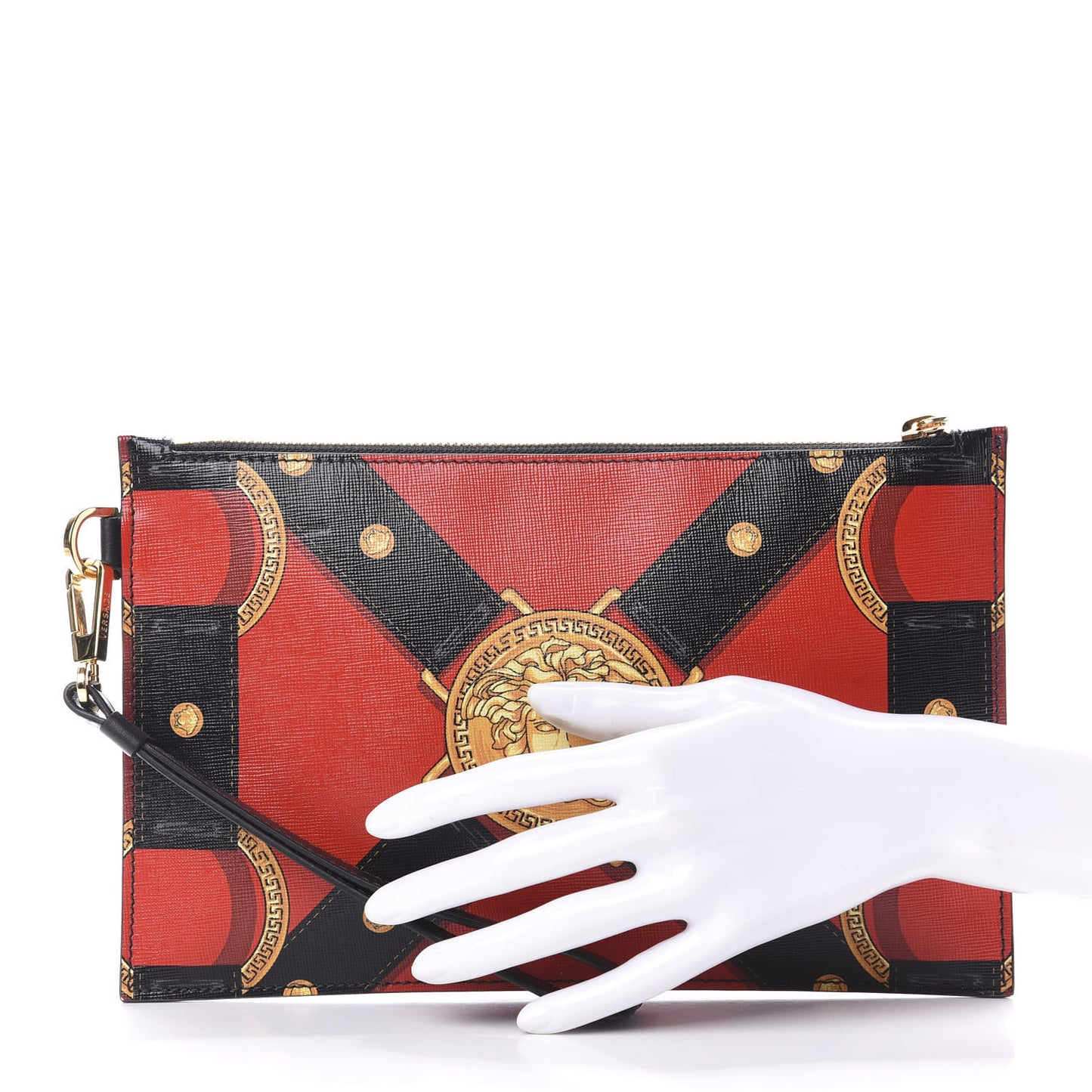 Vitello Saffiano Print Tribute Wristlet Pouch Red Multicolor