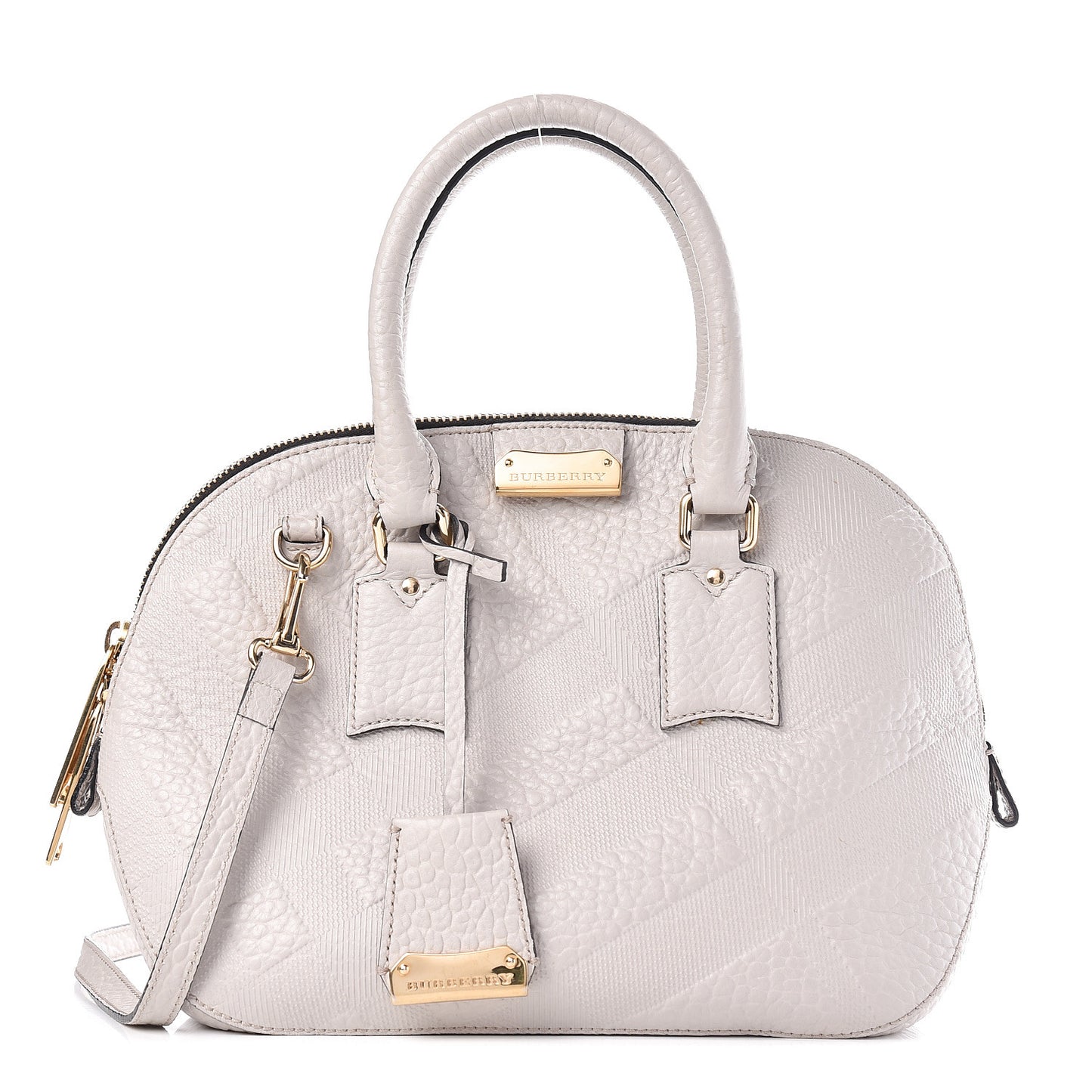 Heritage Grain Check Embossed Small Orchard Bowling Bag Stone White