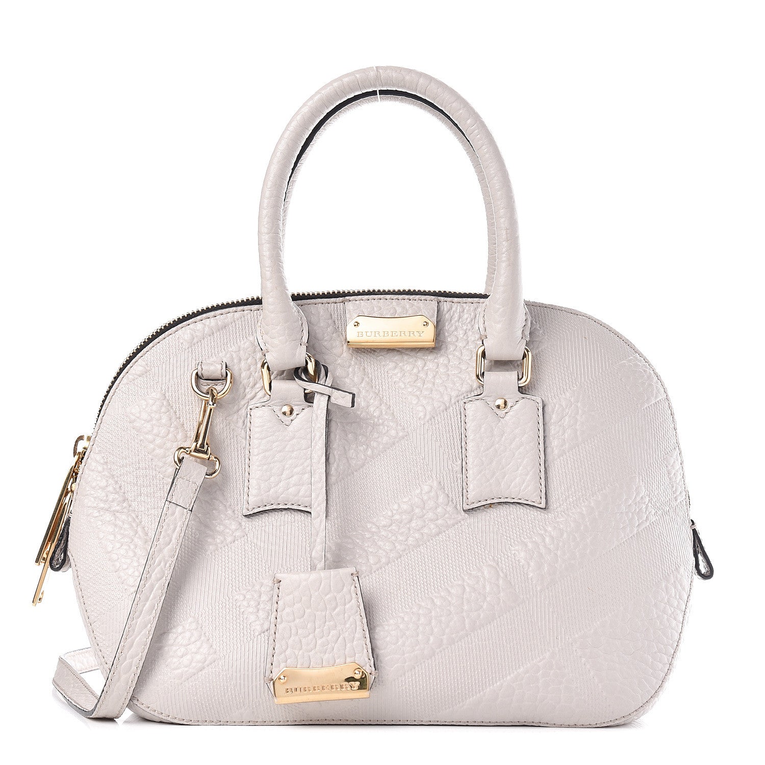 Burberry Heritage Grain Check Embossed Small Orchard Bowling Bag Stone White 1 of 14