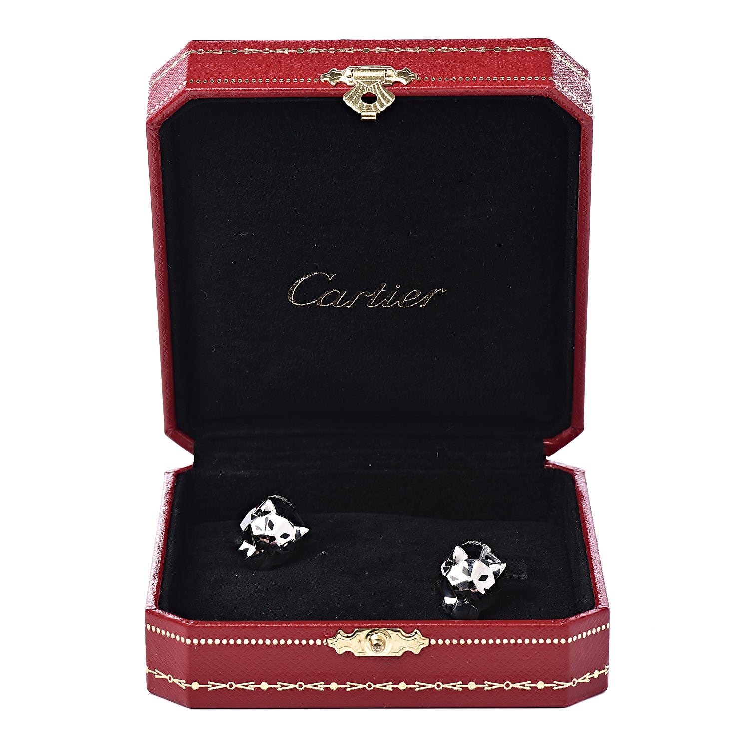 Cartier Sterling Silver Green Jade Lacquer Panther-Head Decor Cufflinks 8 of 8