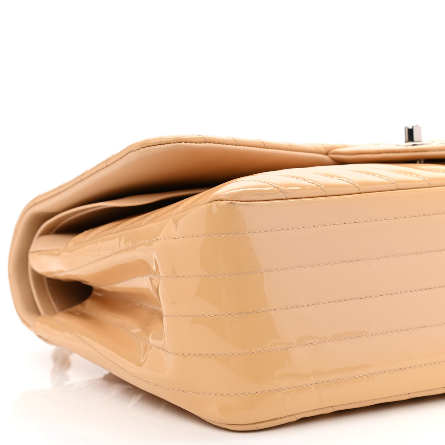 Patent Chevron Quilted Jumbo Double Flap Beige