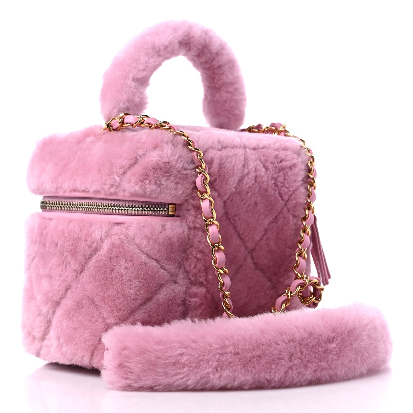 Shearling Lambskin Quilted Small CC Vanity Case Pink