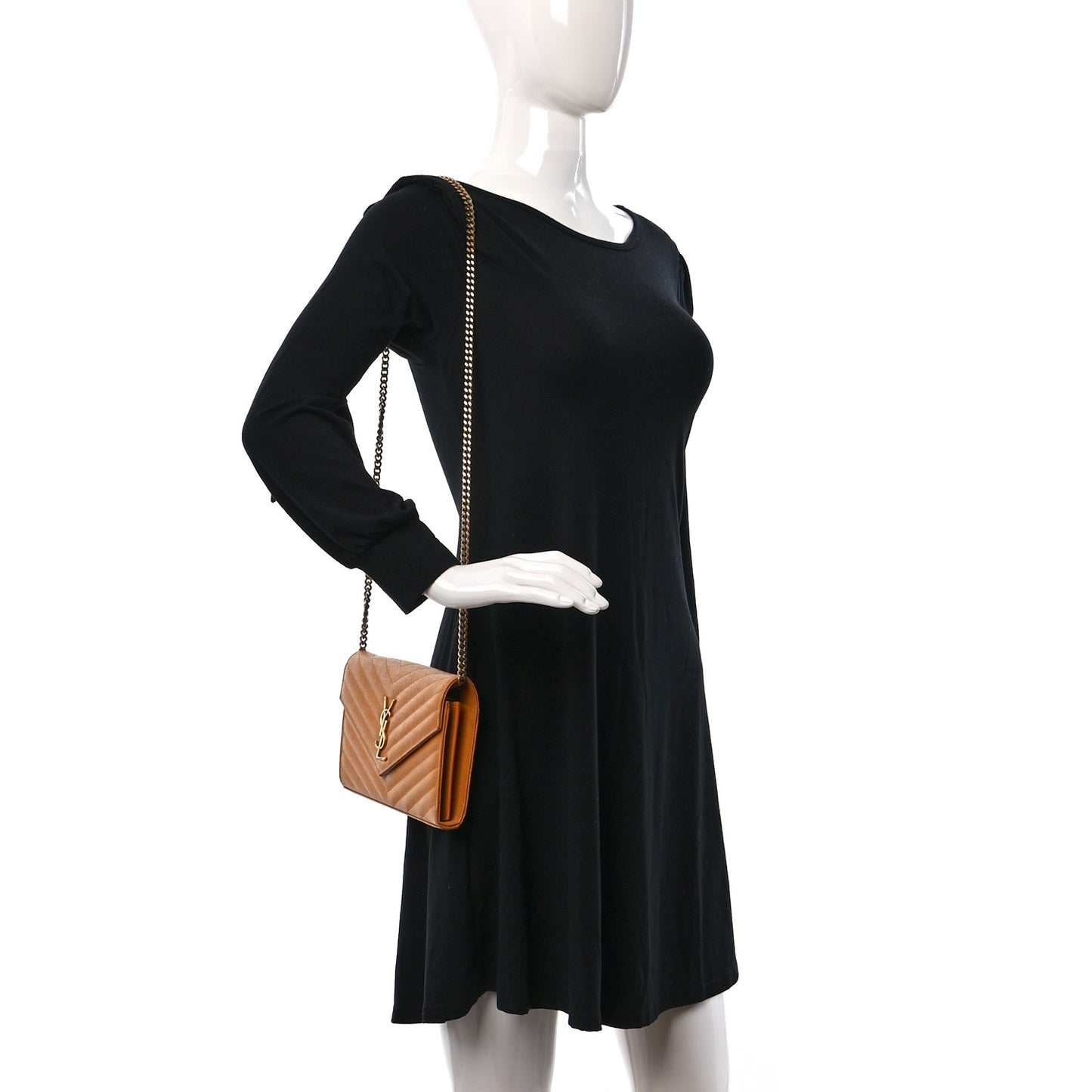 Grain De Poudre Matelasse Chevron Monogram Chain Wallet Mustard