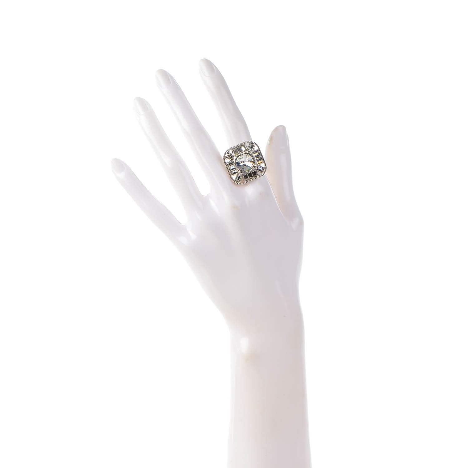 Chanel Crystal Baguette CC Ring 6.5 Silver 2 of 5
