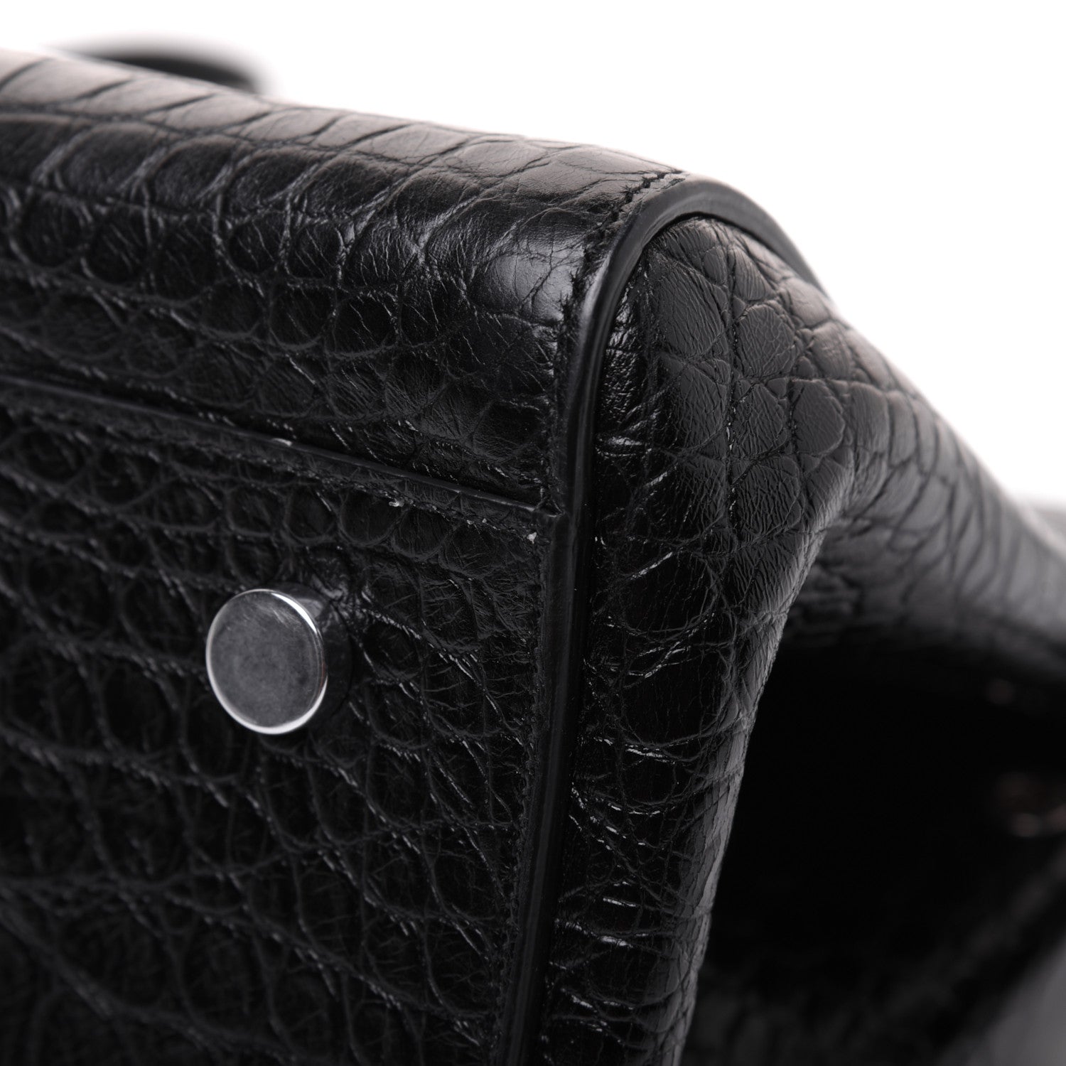 Saint Laurent Calfskin Crocodile Embossed Small Cabas Rive Gauche Black 16 of 27