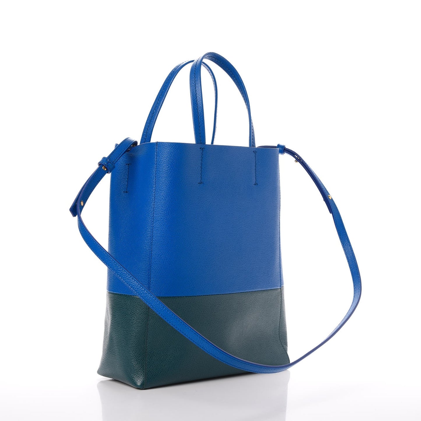 Grained Calfskin Small Vertical Bi-Cabas Bright Blue Peacock
