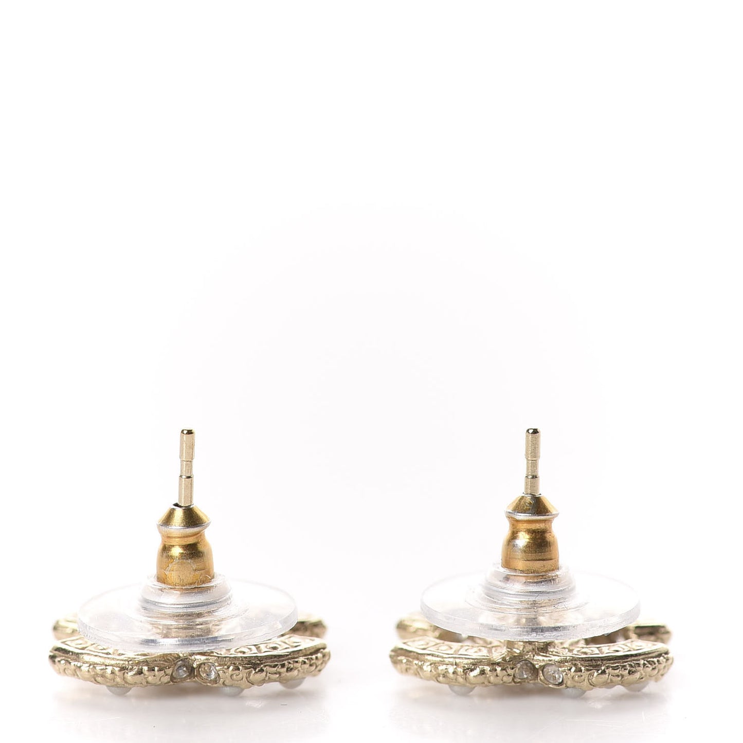 Pearl Crystal CC Stud Earrings Gold