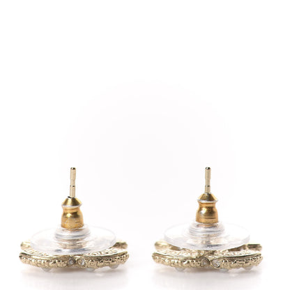 Chanel Pearl Crystal CC Stud Earrings Gold 3 of 5