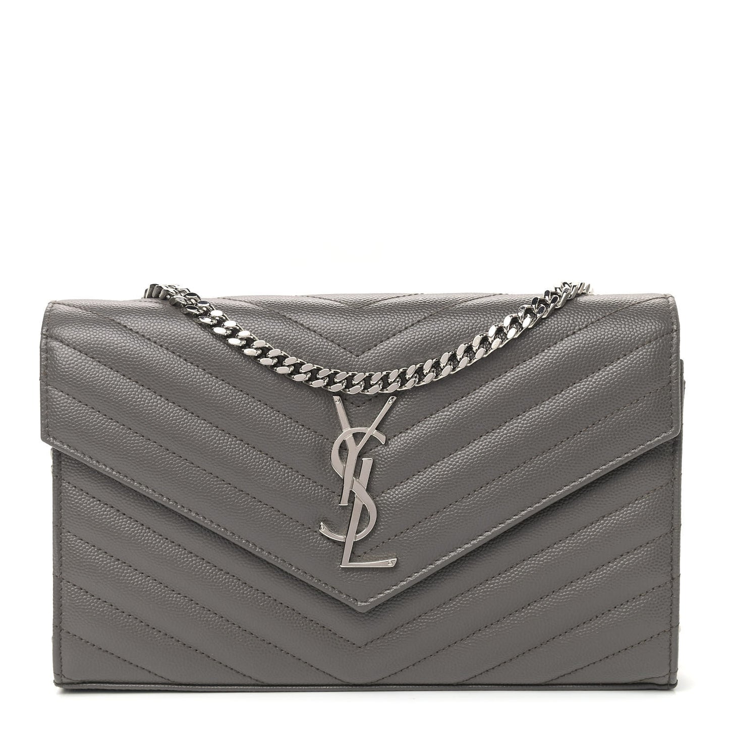 Grain De Poudre Matelasse Chevron Monogram Chain Wallet Grey