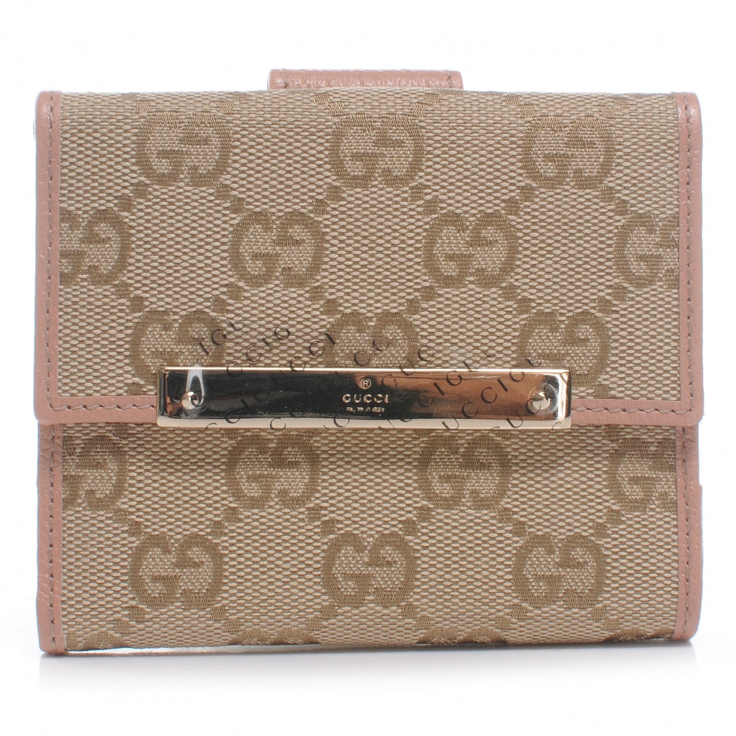 Monogram Metal Bar French Flap Wallet Pink