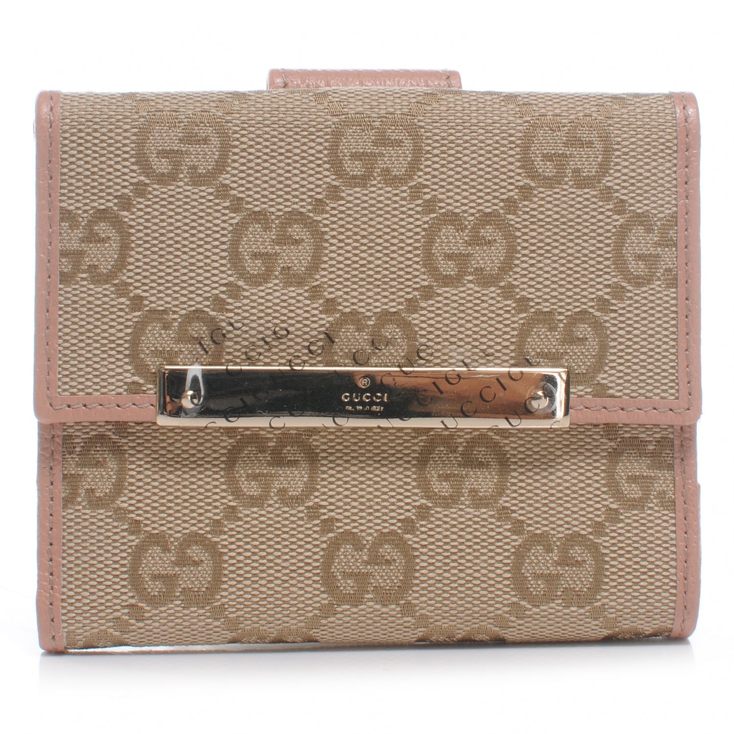 Gucci Monogram Metal Bar French Flap Wallet Pink 1 of 7