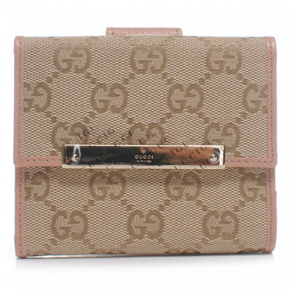 Gucci Monogram Metal Bar French Flap Wallet Pink 1 of 7