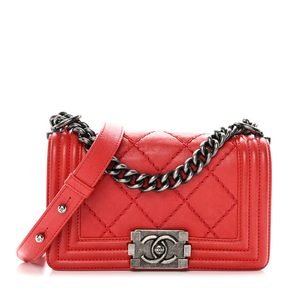 Chanel Calfskin Double Stitch Small Boy Flap Red 1 of 11
