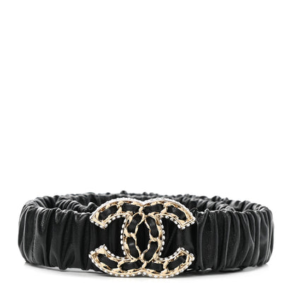 Chanel Lambskin Metal Strass Ruched Chain CC Belt 75 30 Black 1 of 6