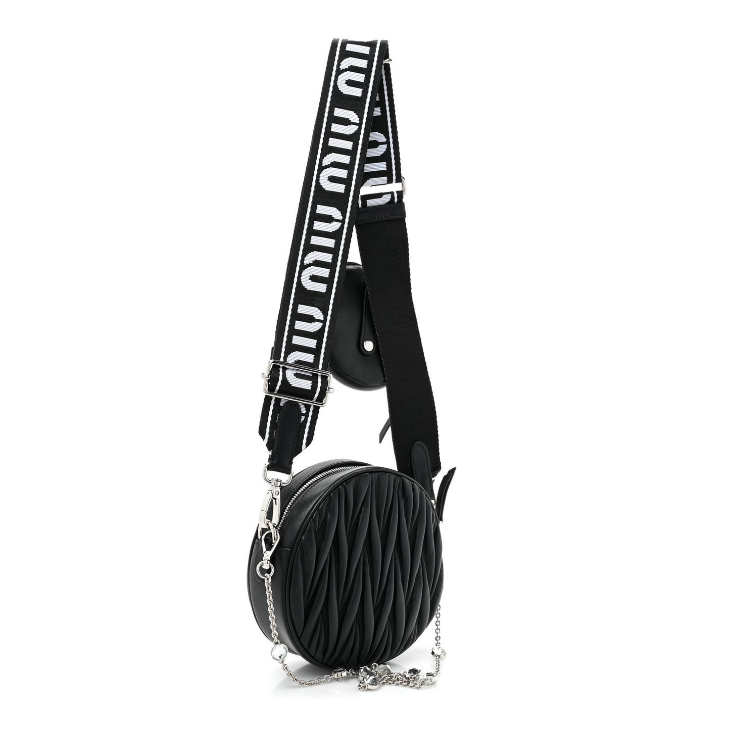 Nappa Matelasse Crystal Round Crossbody Bag Black