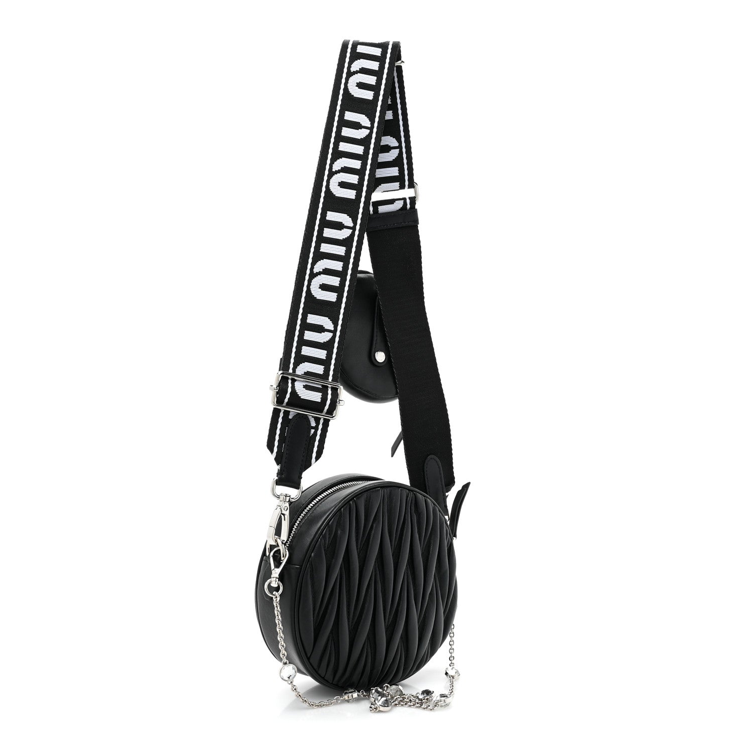 Miu Miu Nappa Matelasse Crystal Round Crossbody Bag Black 4 of 9