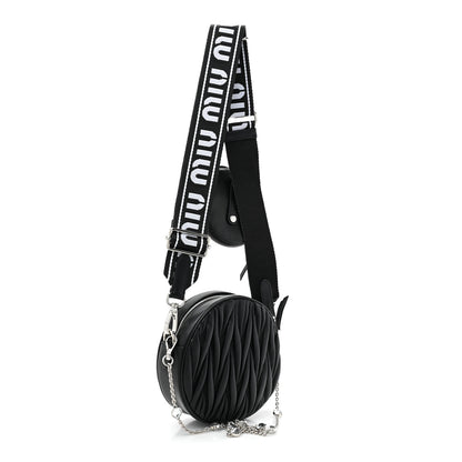 Miu Miu Nappa Matelasse Crystal Round Crossbody Bag Black 4 of 9