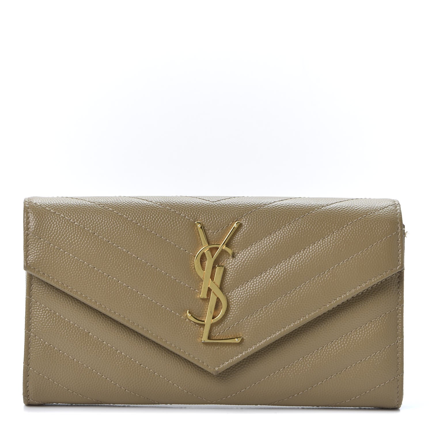 Saint Laurent Grain De Poudre Matelasse Chevron Monogram Flap Wallet Deep Beige 1 of 9