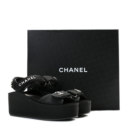 Chanel Grosgrain Crystal Logo Platform Sandals 36 Black 9 of 9