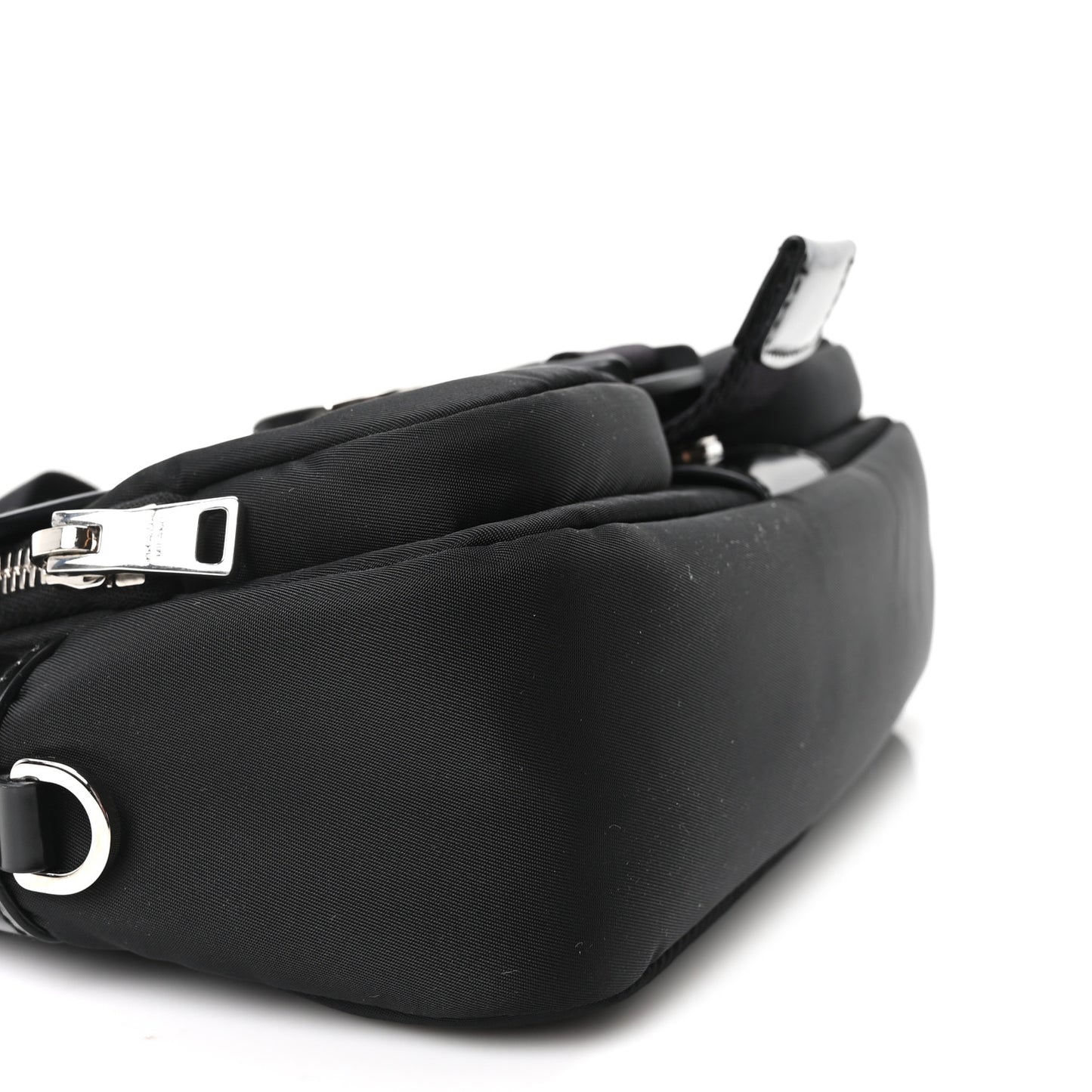 Re-Nylon Spazzolato Double Pocket Buckle Shoulder Bag Black