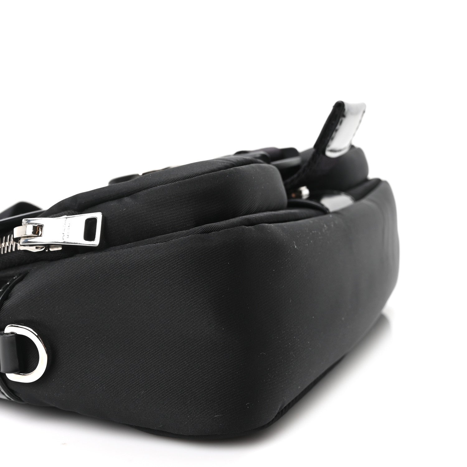 Prada Re-Nylon Spazzolato Double Pocket Buckle Shoulder Bag Black 9 of 10