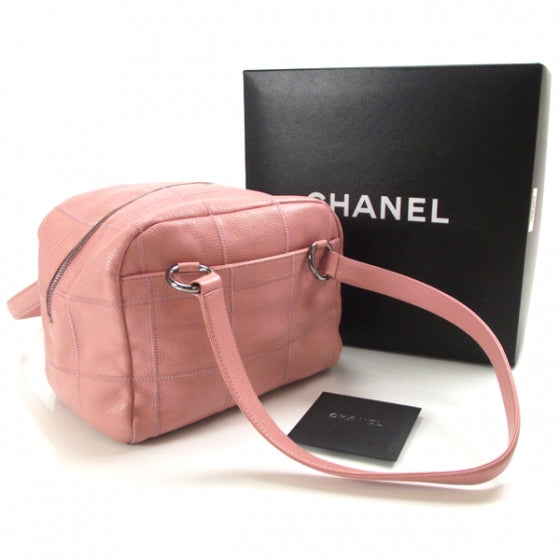 Caviar Square Stitched Satchel Pink