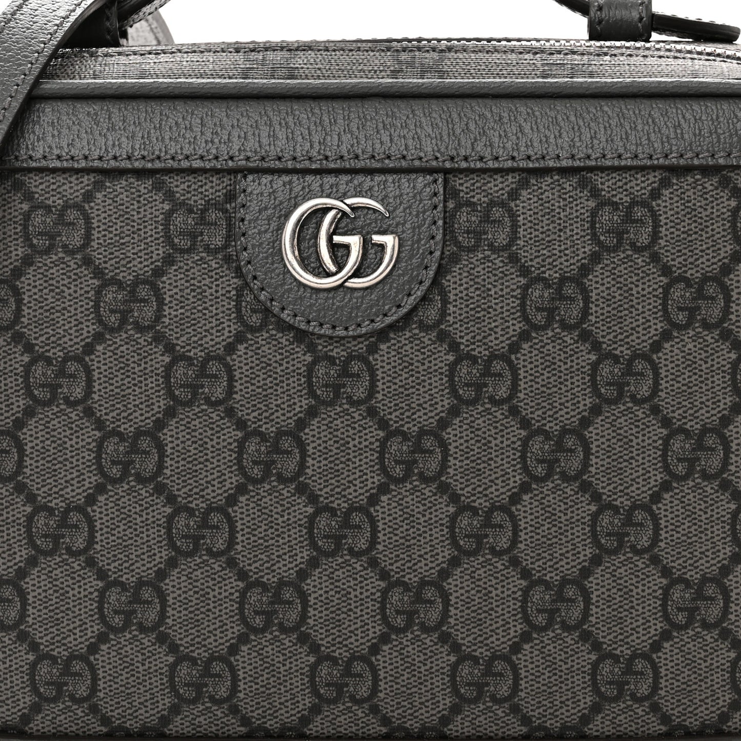 GG Supreme Monogram Textured Dollar Calfskin Small Ophidia Top Handle Shoulder Grey Black Graphite Grey
