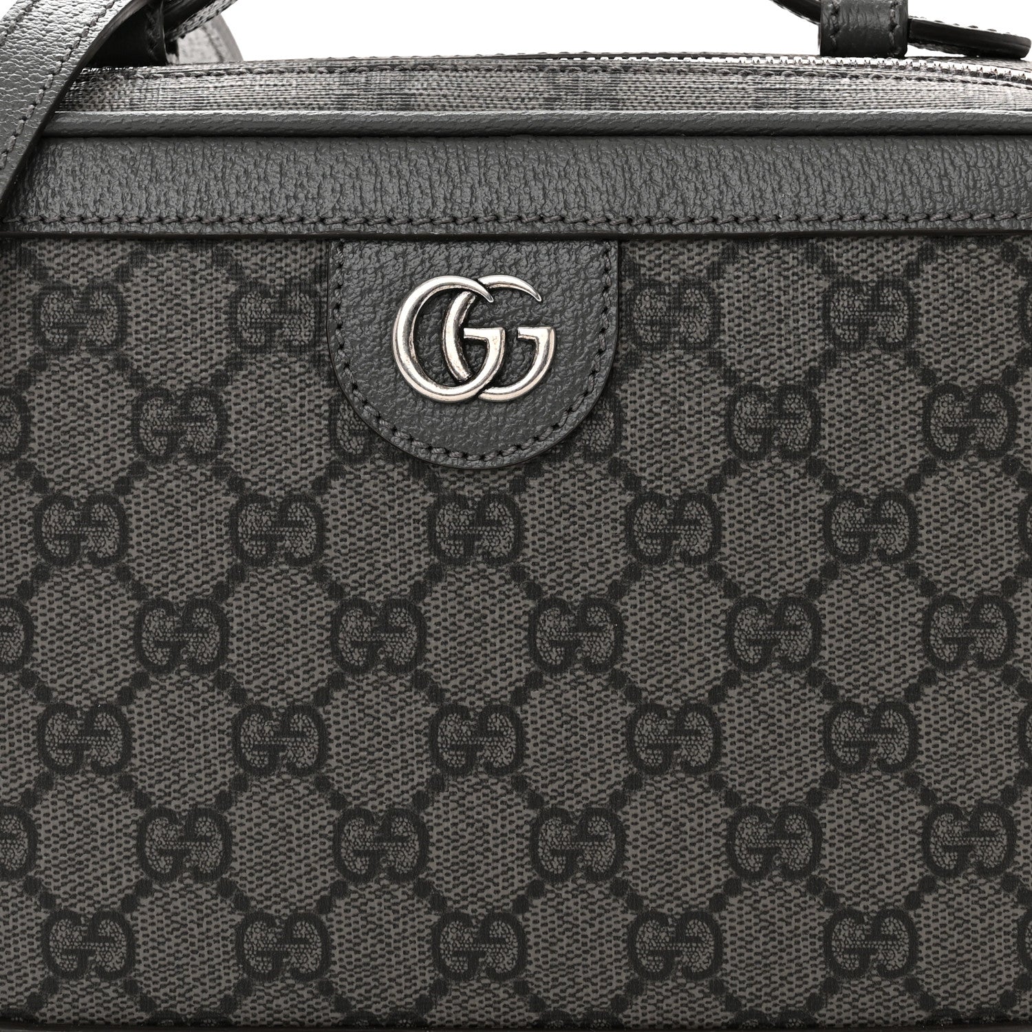 Gucci GG Supreme Monogram Textured Dollar Calfskin Small Ophidia Top Handle Shoulder Grey Black Graphite Grey 8 of 10
