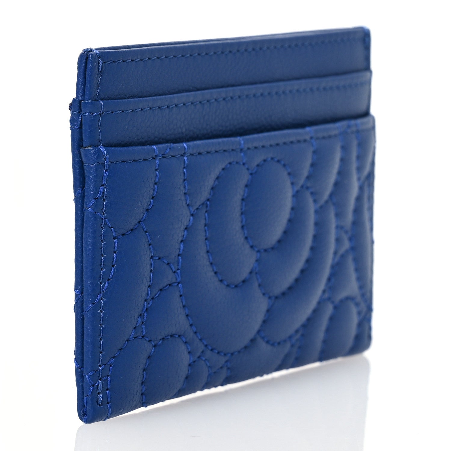 Chanel Caviar Camellia Quilted Card Holder Blue 3 of 12