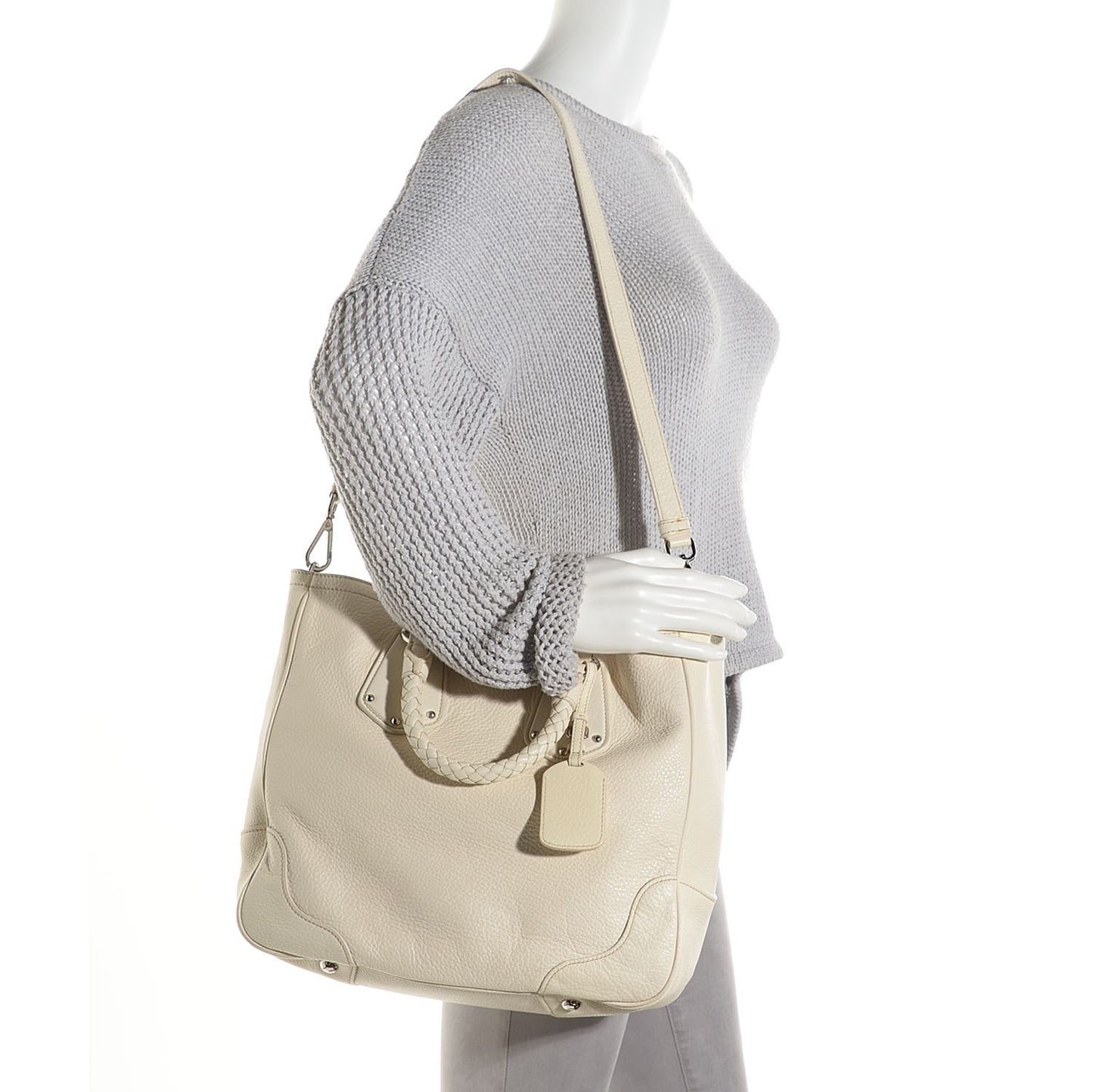 Vitello Daino Braided Tote Bianco