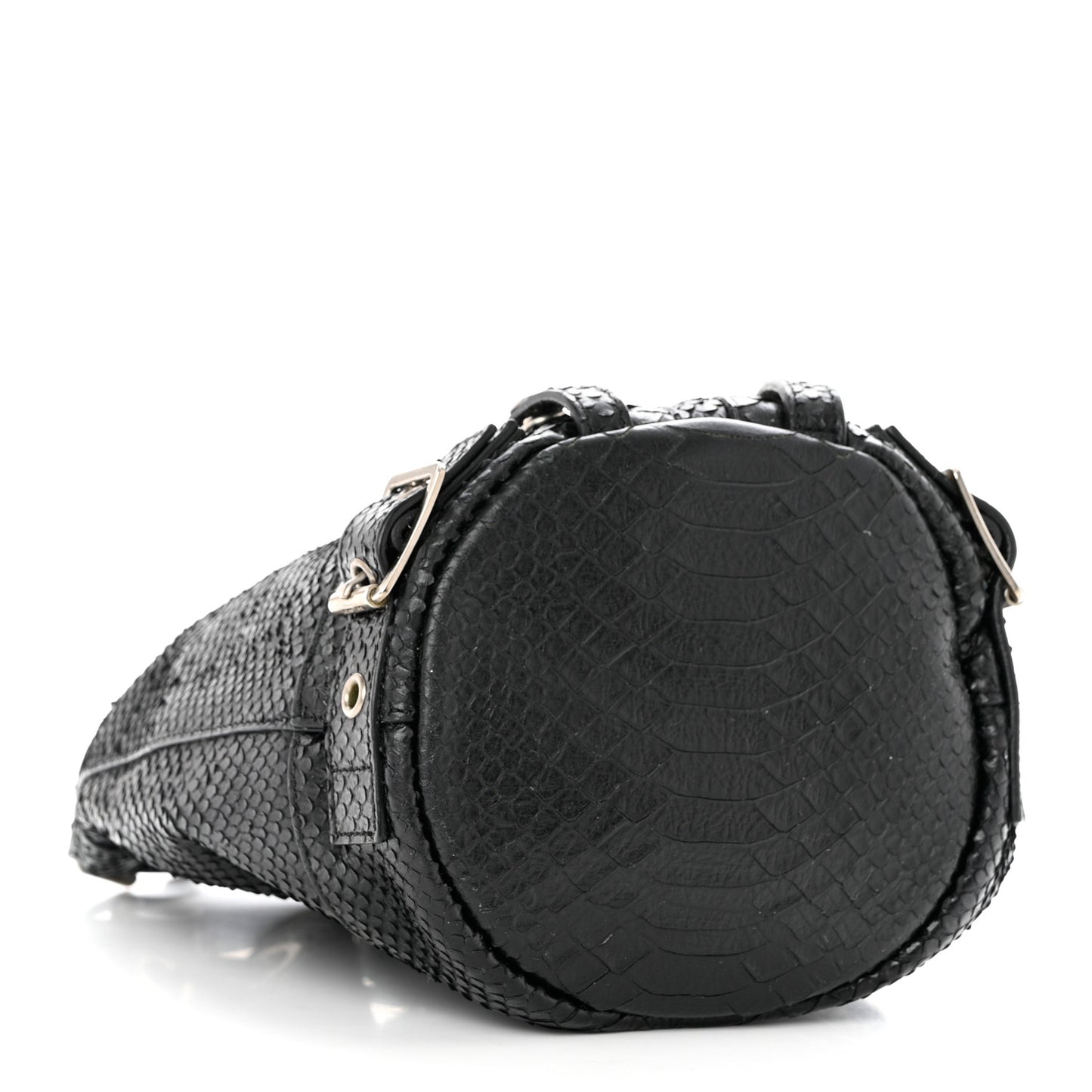 Calfskin Snakeskin Embossed Small Rider Bucket Bag Black